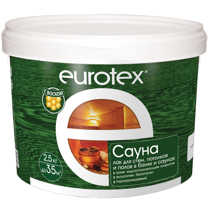 Лак для защиты дерева EUROTEX-Сауна 2,5л/0763