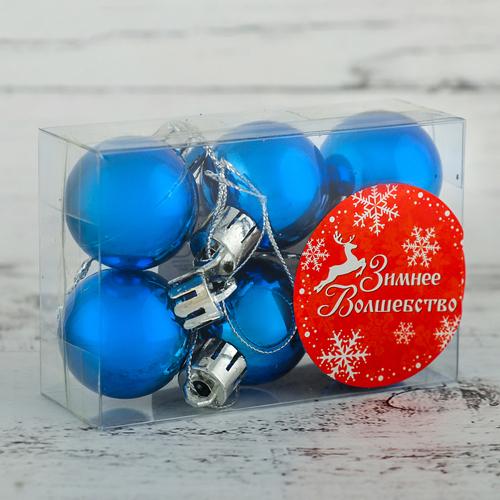 Набор шаров пластик d-3см, 6шт "Глянец" синий /3505656