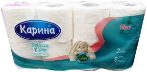 Туалетная бумага "Карина DELICAT CARE" двухслойная 8 шт/1749