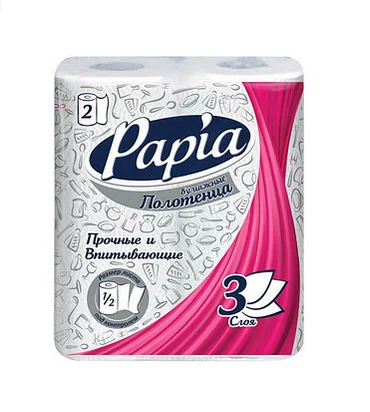 Полотенца бумажные PAPIA 3 слоя 2 рулона /0235