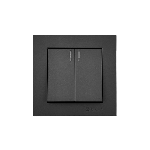 Переключатель ЗАРЯ ВТ-05 с подсветкой 2 кл черный soft-touch/4858