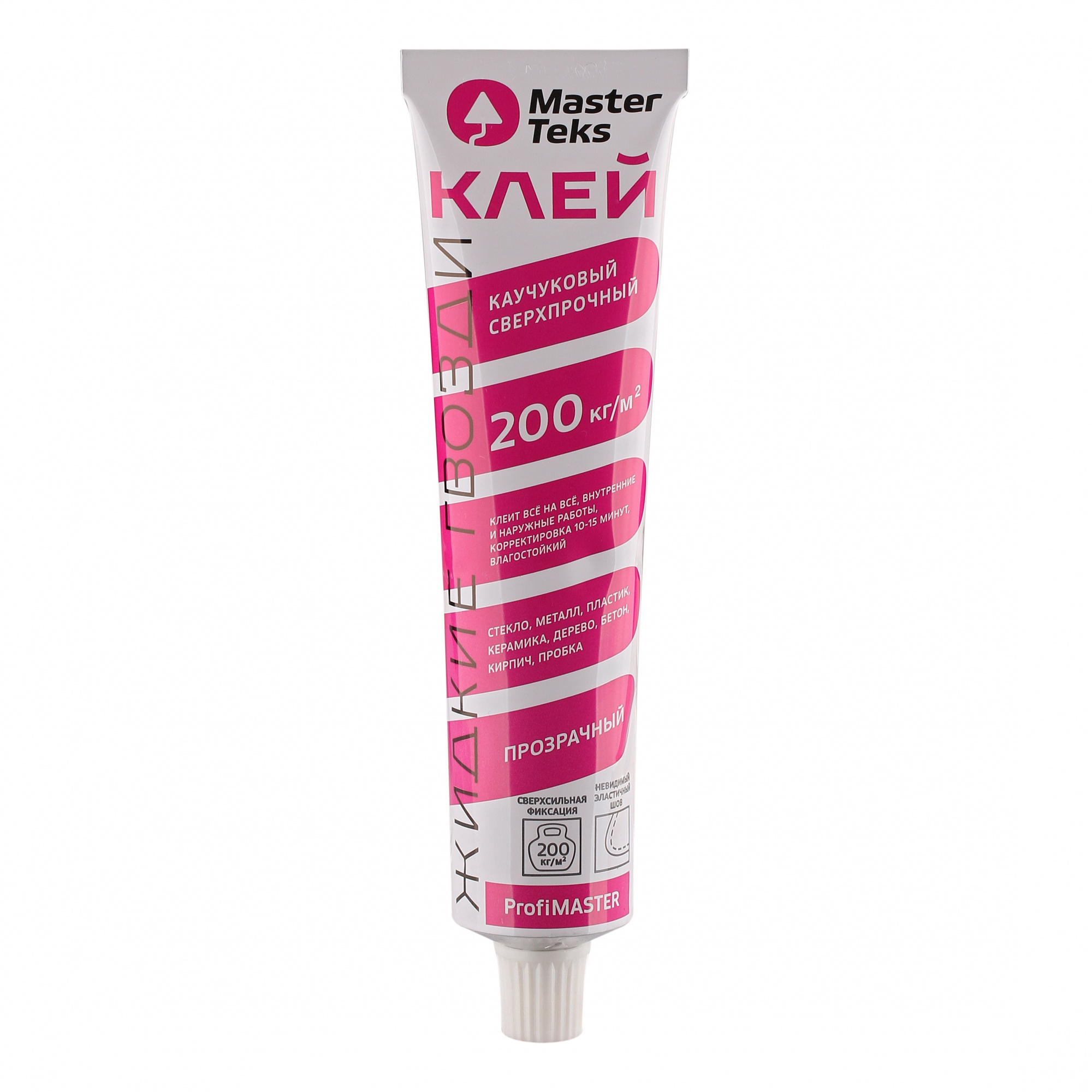 Клей каучуковый Жидкие гвозди MasterTeks ProfiMaster 200кг/м2 сверхпрочный 80гр прозрачный/3128