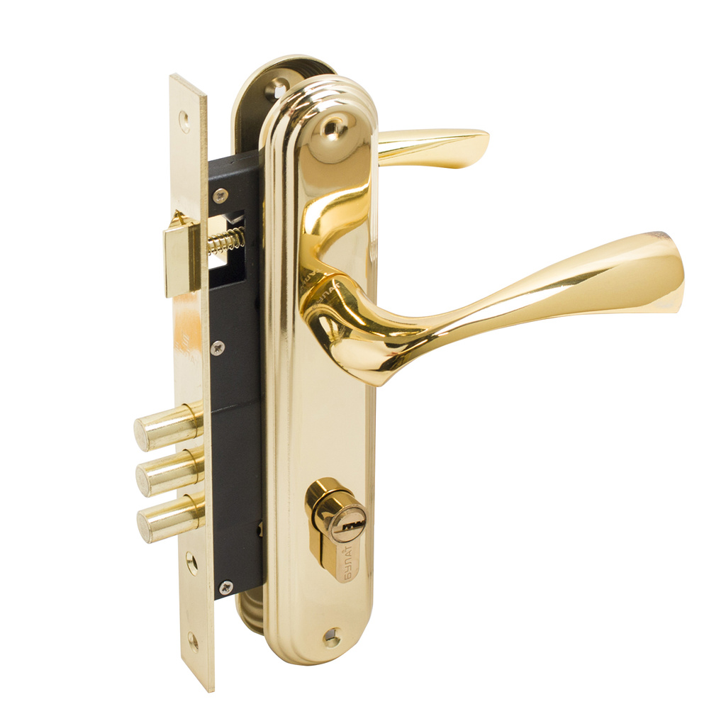 Замок врезной БУЛАТ ЗВ4-3.03.05 НОМОС золото 5 перф.кл. с ручкой /13562