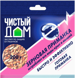 От грызунов приманка зерно"Чистый Дом" 100гр,бромадиолон