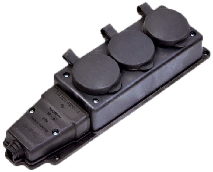 Колодка каучук EAR 3гн 16А с крышкой IP44/60884