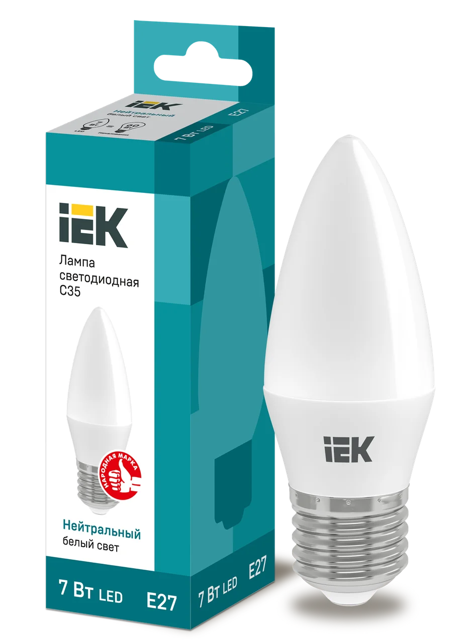 Лампа LED ECO С35 7Вт свеча 230В 4000К Е27 IEK
