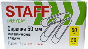 Скрепки большие 50 мм STAFF "EVERYDAY" металлич. 50 шт 270434