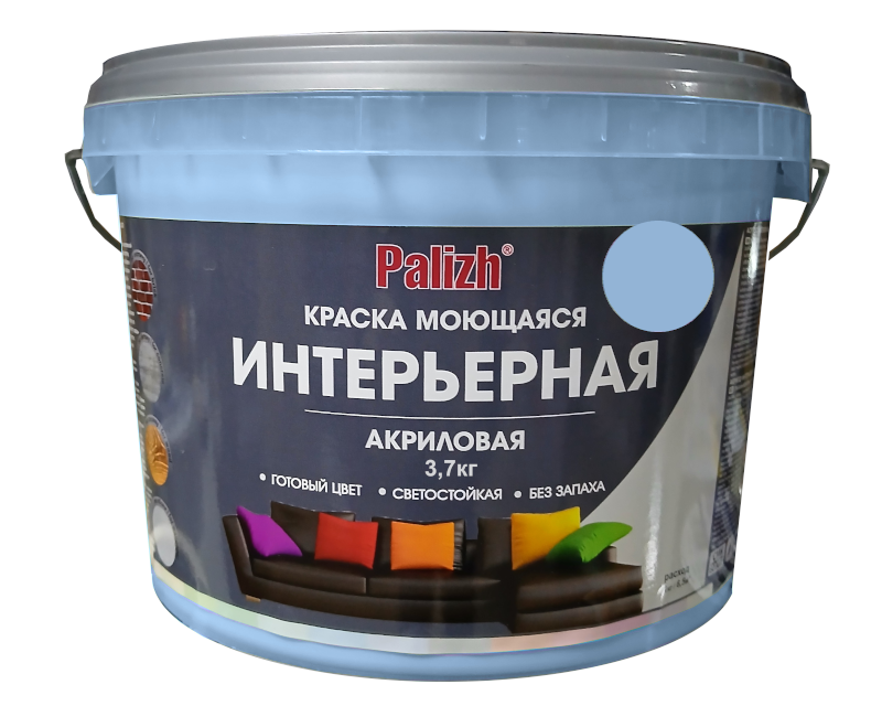 Краска акриловая интерьерная моющаяся цветная "Palizh" (3,7 кг), мята. №307, /307-3,7