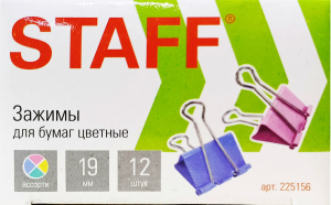 Зажимы для бумаг STAFF Profit КОМПЛЕКТ 12 шт, 19 мм,  цветные 225156