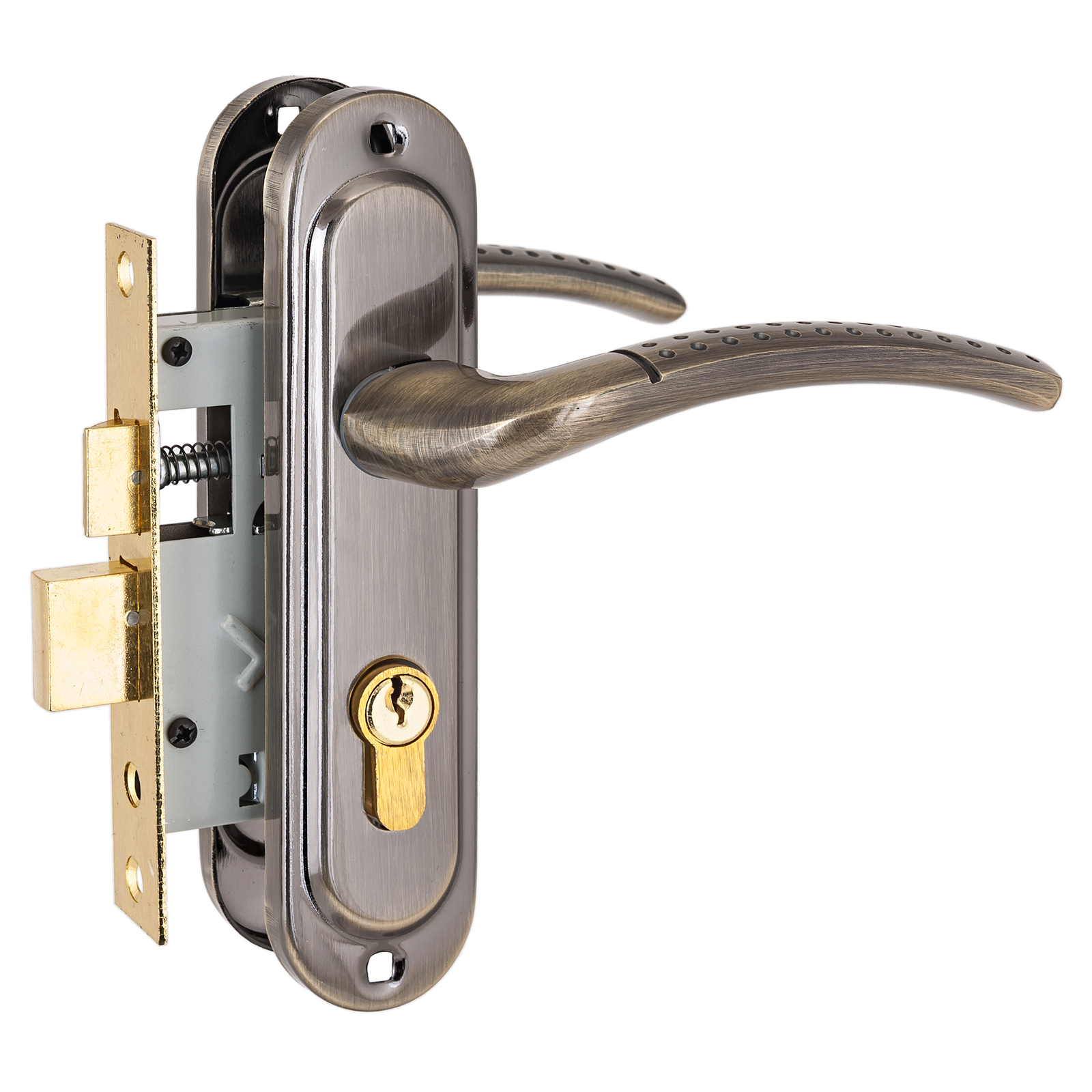 Замок врезной СТАНДАРТ 132/50 АВ старая бронза с ручкой /4851