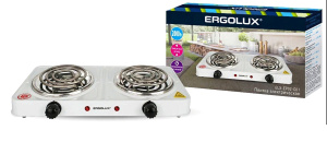 Плита электрическая ERGOLUX 2 конфорки, спирал. нагрев 2000Вт ELX-EPO2-C01 /5790
