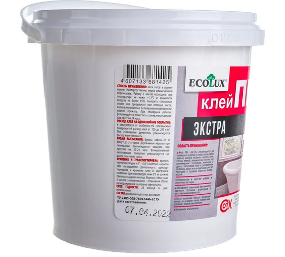 Клей ПВА  ECOLUX экстра, влагостойкий 1 кг/23307