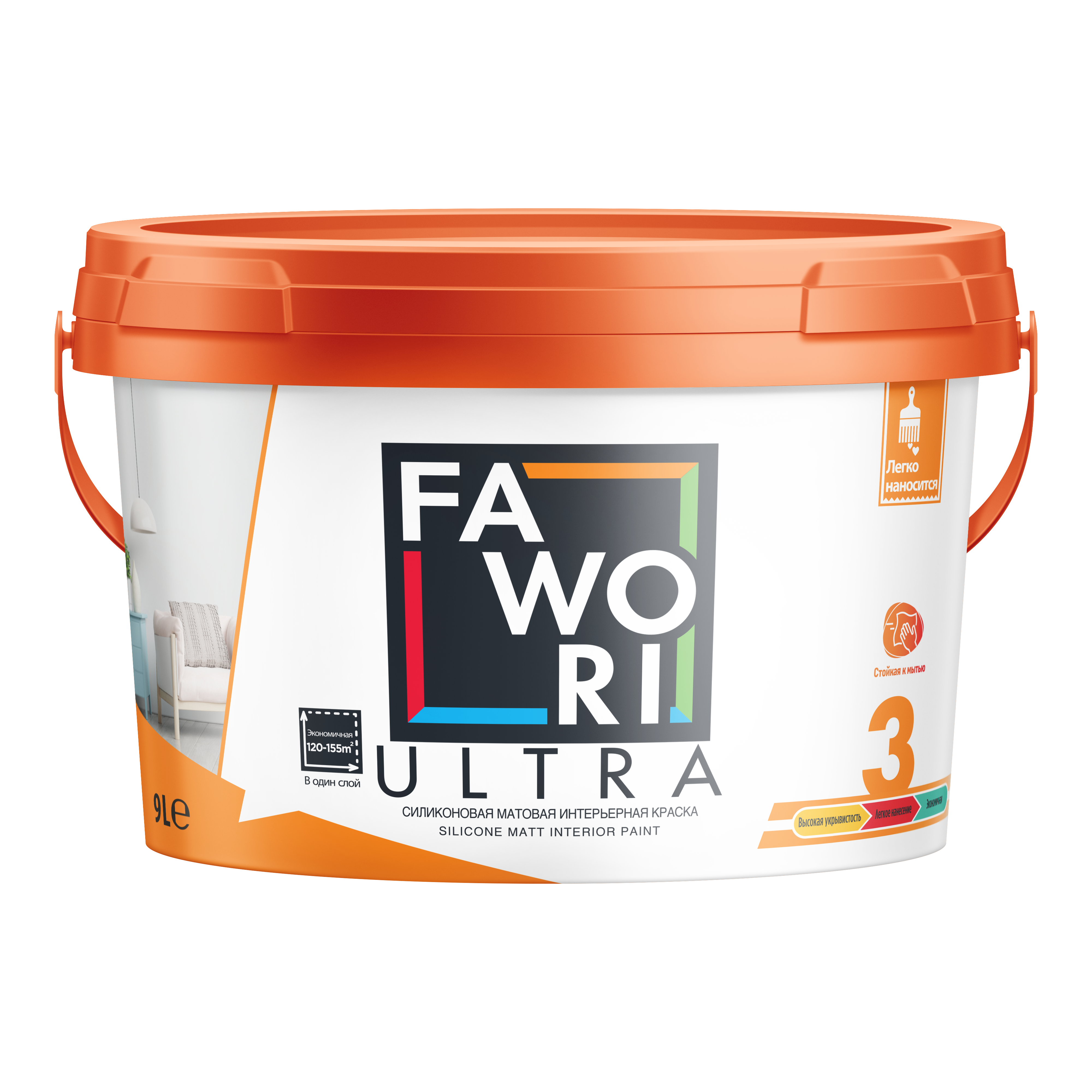 Краска силиконовая FAWORI ULTRA 3 MIX-1 5л, акрил./силик., д/потолк., стен, матовая, белый/2792