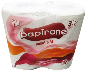 Туалетная бумага "Papirone" по 4 шт Premium трехслойная белая/1328