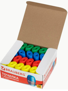 Точилка BRAUBERG с контейнером, овальная, ассорти 222491