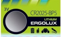 Батарейка литиевая ERGOLUX CR2025 BP5 3V таблетка (1 шт) /5712