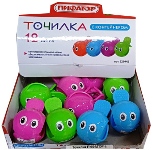 Точилка ПИФАГОР с контейнером, пластиковая, корпус ассорти 228442