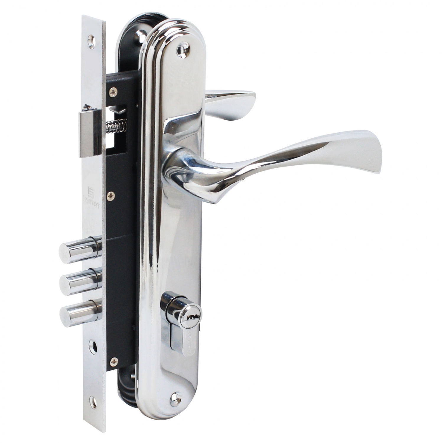 Замок врезной БУЛАТ ЗВ4-3.03.04 НОМОС хром 5 перф.кл. с ручкой /13566