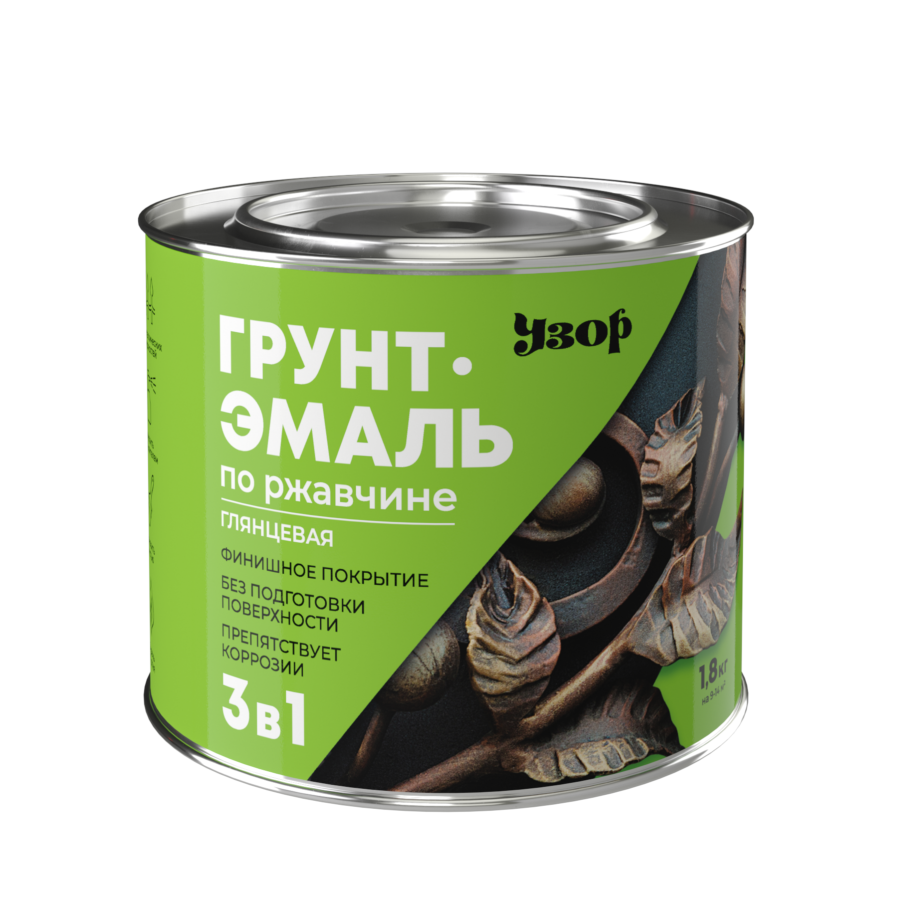 Грунт-эмаль по ржавчине 3в1 Узор 2,7кг белая/20696