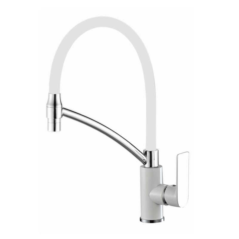 Смеситель HAIBA HB72505-8 для кухни, хром-белый, гибкий излив/232828