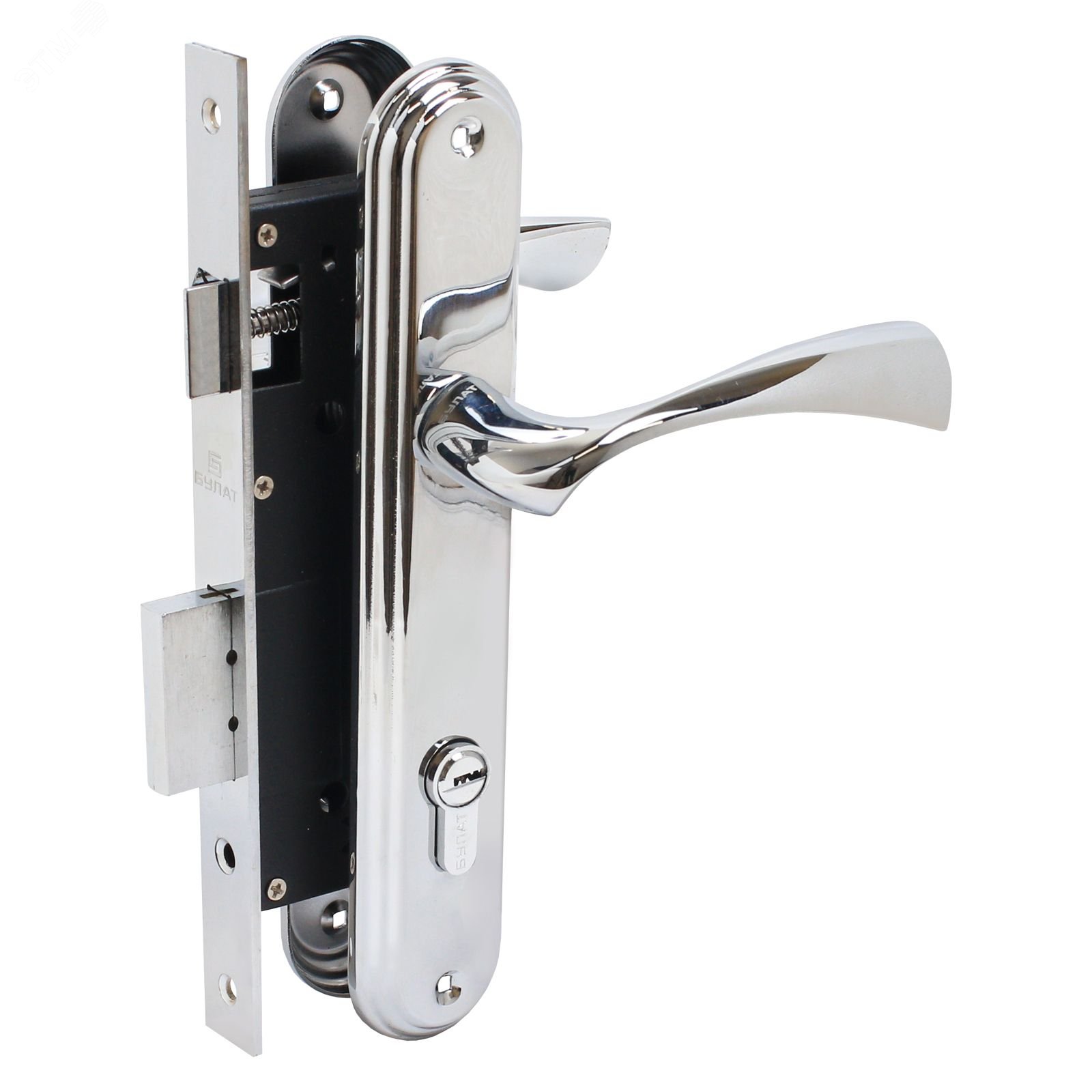 Замок врезной БУЛАТ ЗВ4-1.03.04 НОМОС хром 5 перф.кл. с ручкой /13963