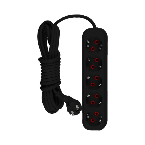 Удлинитель ЗАРЯ 5гн 3м б/з черный/5058