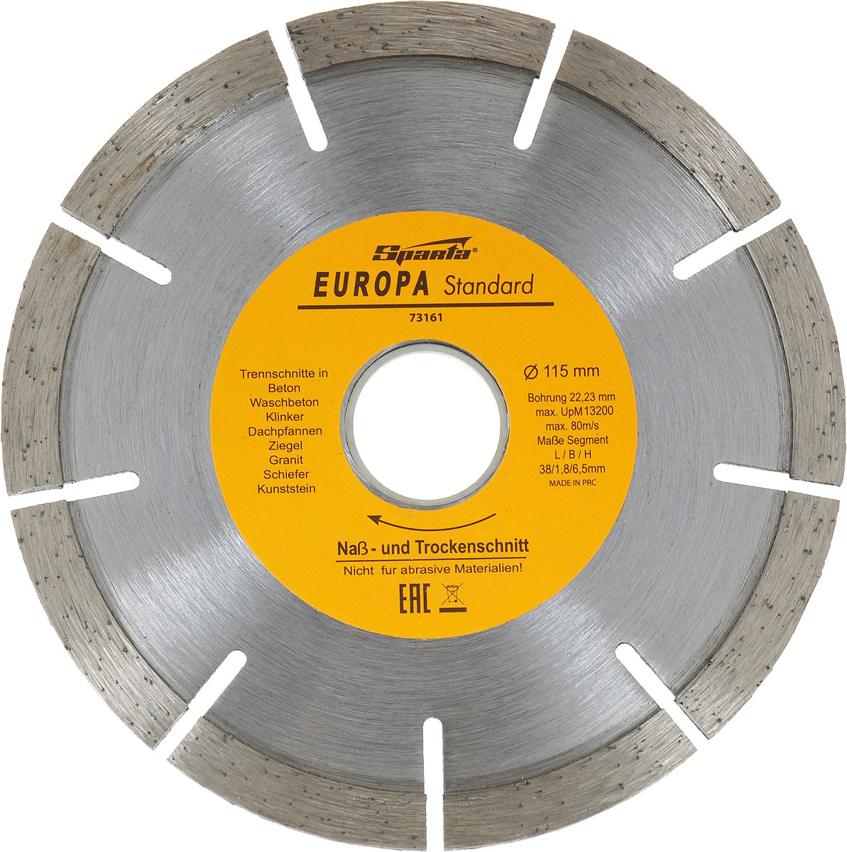 Диск алмазный отрезной SPARTA EUROPA STANDART 115*22,2 мм сегментированный для сухой резки /73161