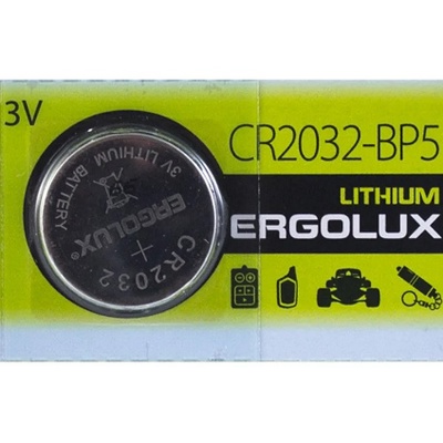 Батарейка литиевая ERGOLUX CR2032 BL5 (CR2032-BP5) 3V таблетка (1 шт) /5713