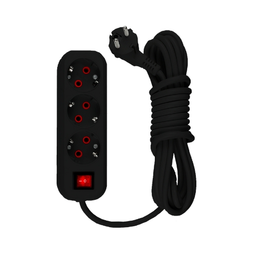 Удлинитель ЗАРЯ 5гн 3м с/з с выключателем черный/5033