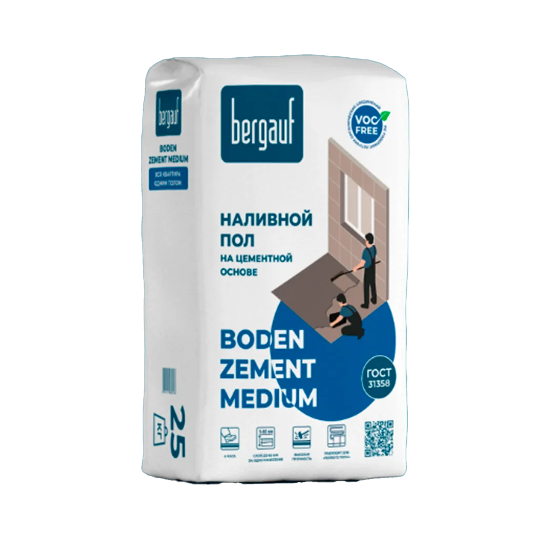 Наливной пол самовыравнивающийся BERGAUF Boden Zement Medium 25кг/0324