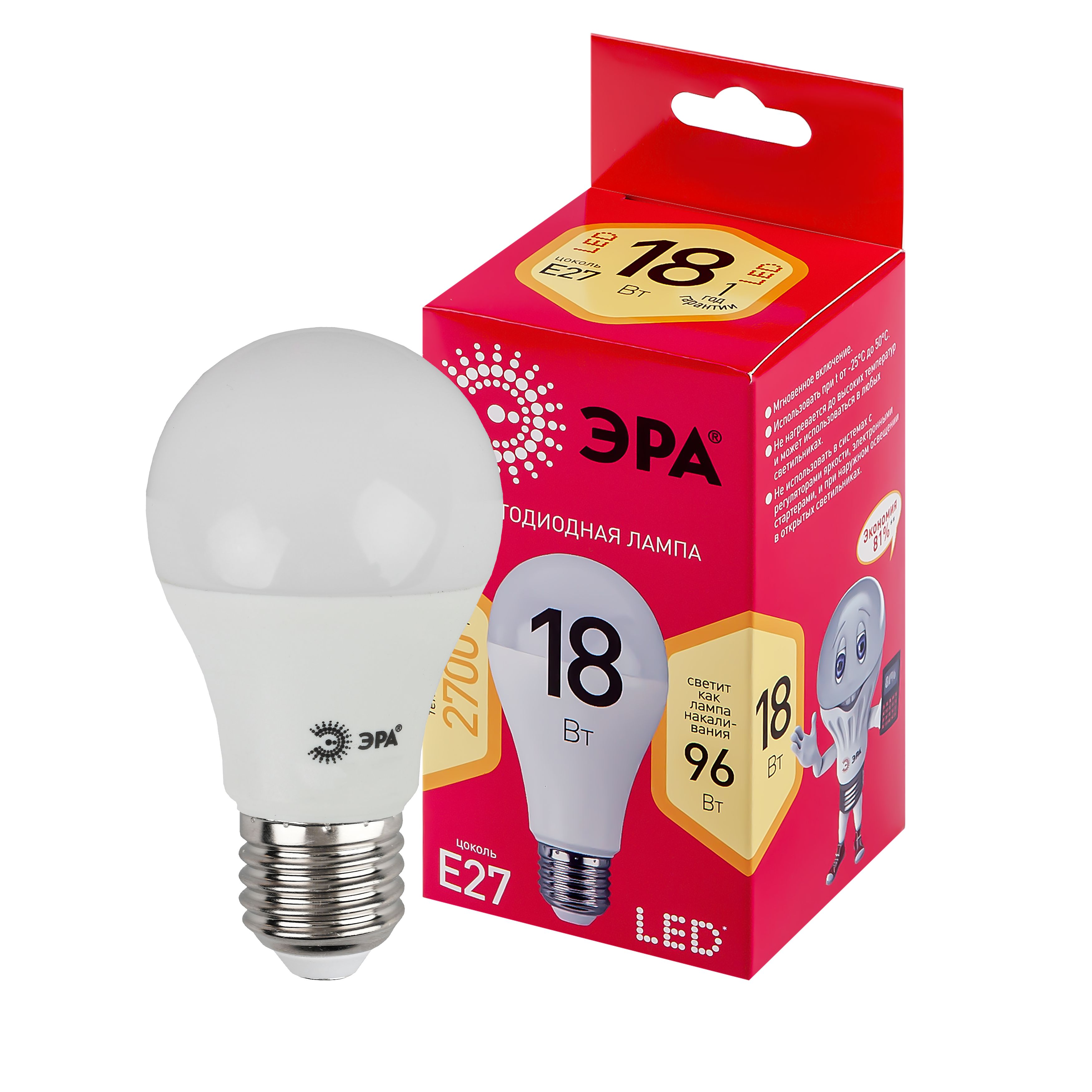 Лампа LED ЭРА А65-18W-827-E27 ECO 1770/0117