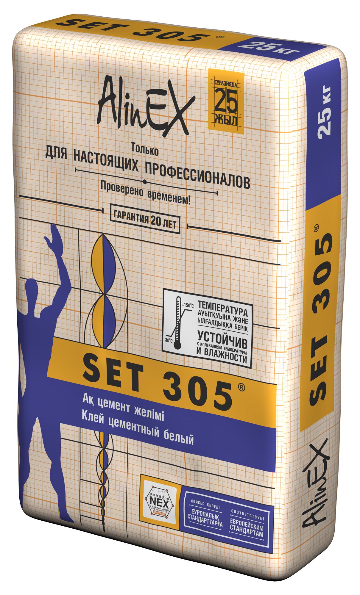 Клей AlinEX SET 305, 25 кг (для плитки, бассейны, белый)/3559