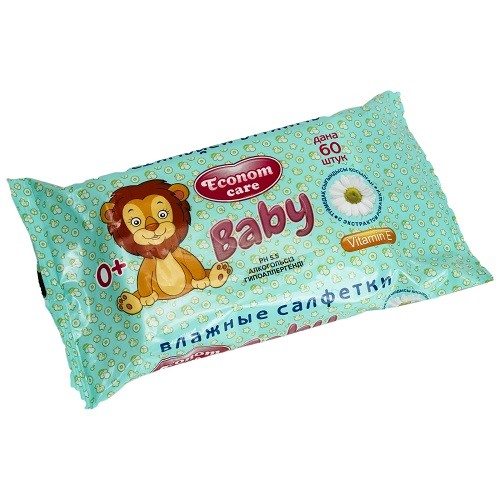 Салфетки влажные Econom Care 60 шт  для детей с экстр. ромашки Р814