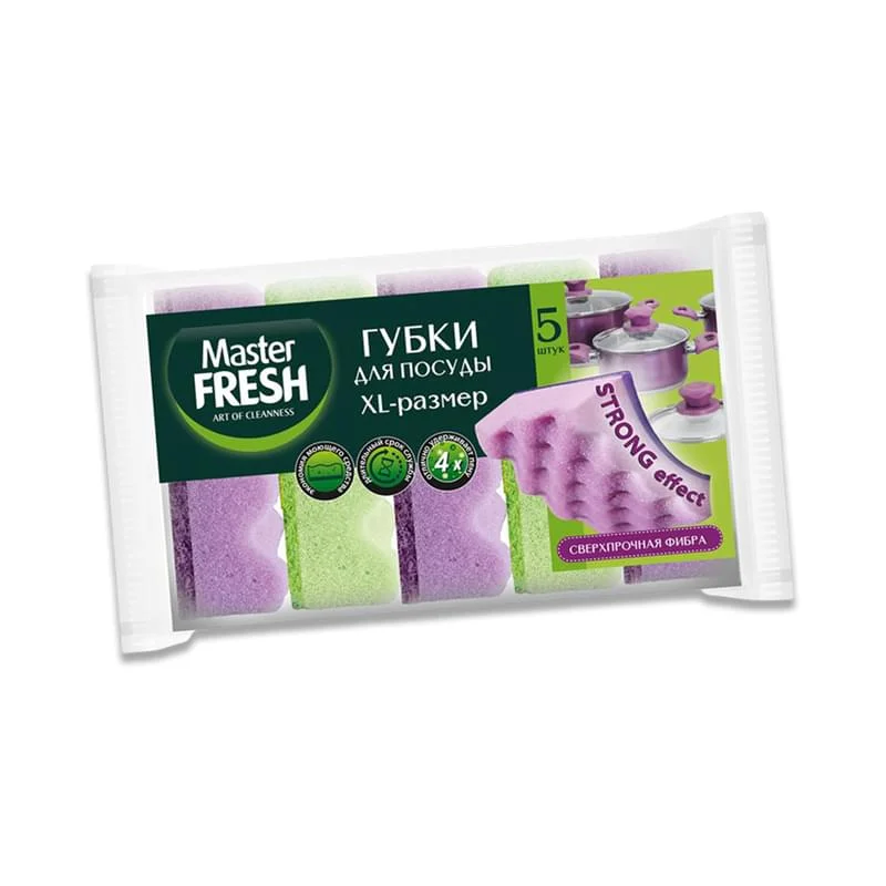 Губки для мытья посуды Master Fresh р-р XL Strong effect 5шт /13713/10573