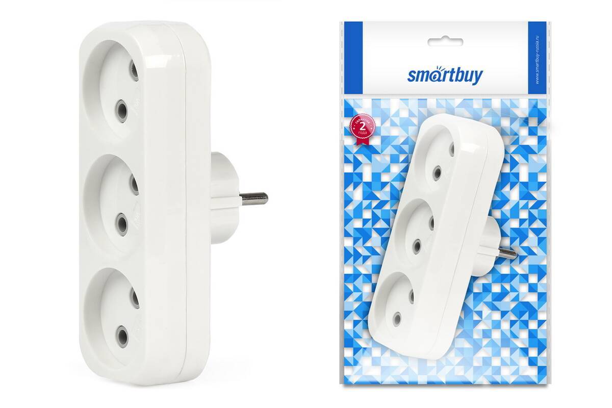 Разветвитель Smartbuy 3гн ,/з плоский 10А, 250В SBE-10-A02-3/3117