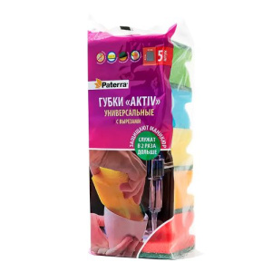 Губки кухонные AKTIV профиль PATERRA, 5шт. в уп.65*85*44мм NEW/406-038
