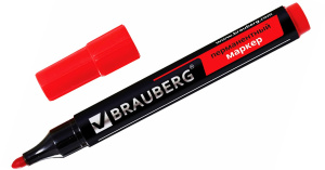 Маркер перманентный нестираемый BRAUBERG круглый наконечник 3мм, красный 150467