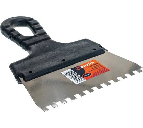 Шпатель зубчатый нерж.сталь пласт.рукоятка зуб 6*6 150мм ВИХРЬ /2/25