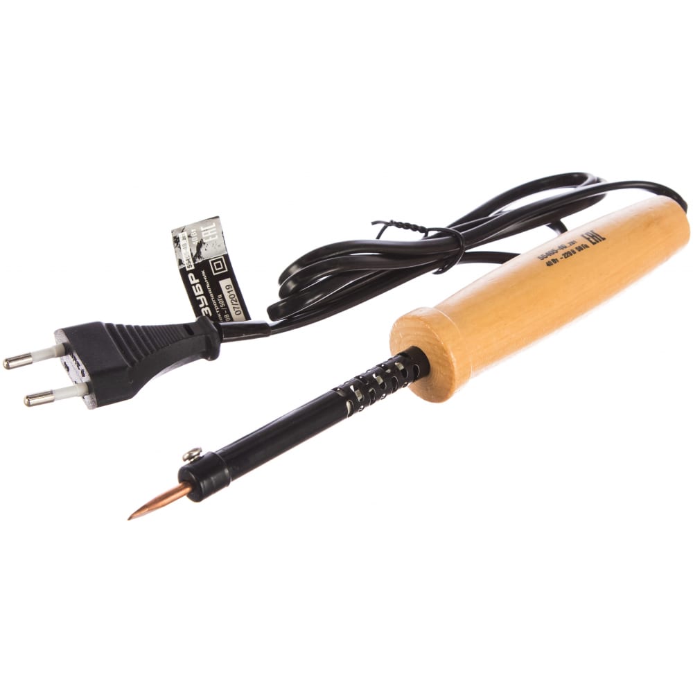 Паяльник электр. ЗУБР Мастер с дерев. ручкой, клин, 40Вт /55405-40