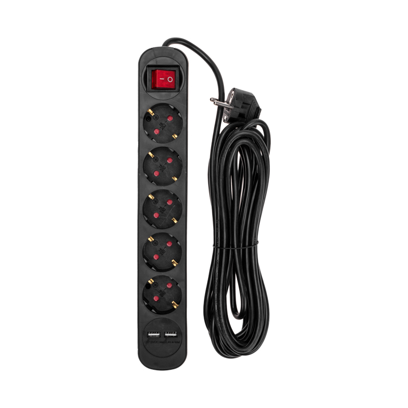 Удлинитель ЗАРЯ 5гн 5м с/з черный с выкл. /5034