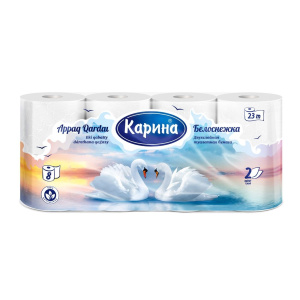 Туалетная бумага "Белоснежка" по 8 шт лебеди минипачка/1069