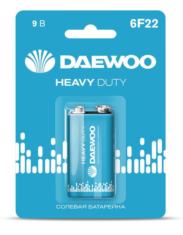 Батарейка DAEWOO 9V Heavy Duty 6F22 солевая BL-1 /2973