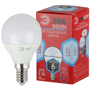Лампа LED ЭРА Р45-6W-840-Е14 ECO 6584