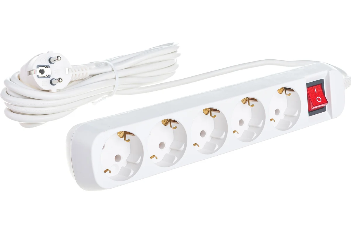 Удлинитель ЗАРЯ 5гн 5м с/з с выключателем белый/5066