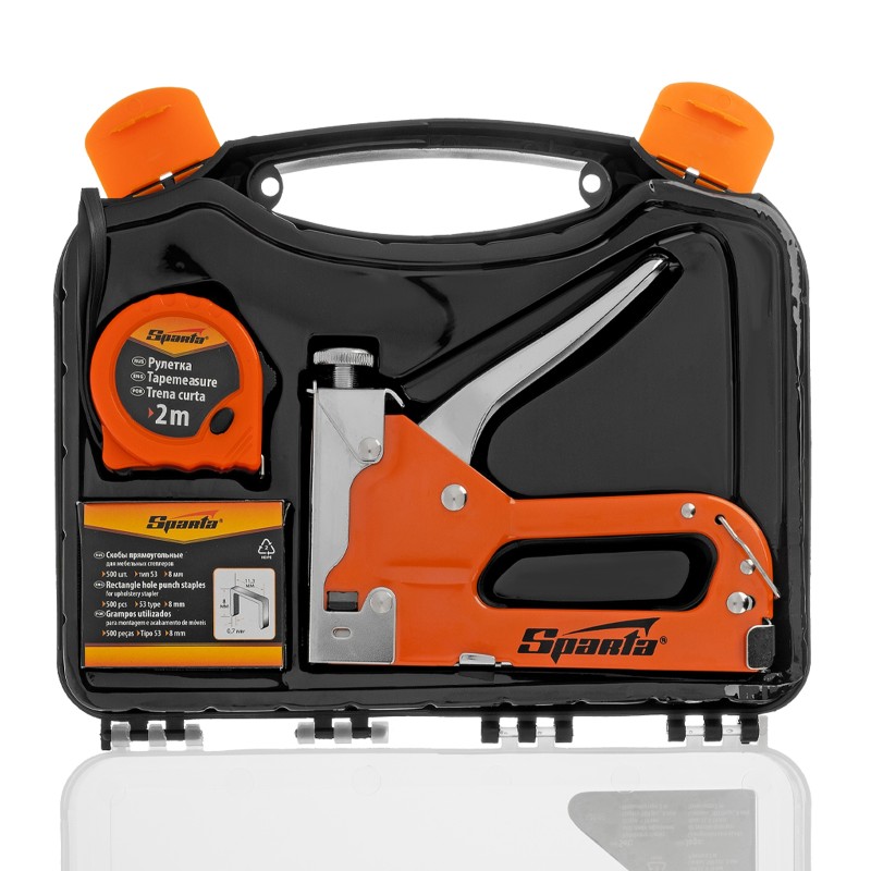 Степлер мебельный регулируемый+скобы 500шт+рулетка 2м, тип скоб 53 4-14мм SPARTA /42003