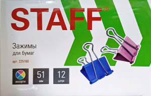 Зажимы для бумаг STAFF Profit КОМПЛЕКТ 12 шт, 51 мм, цветные 225160