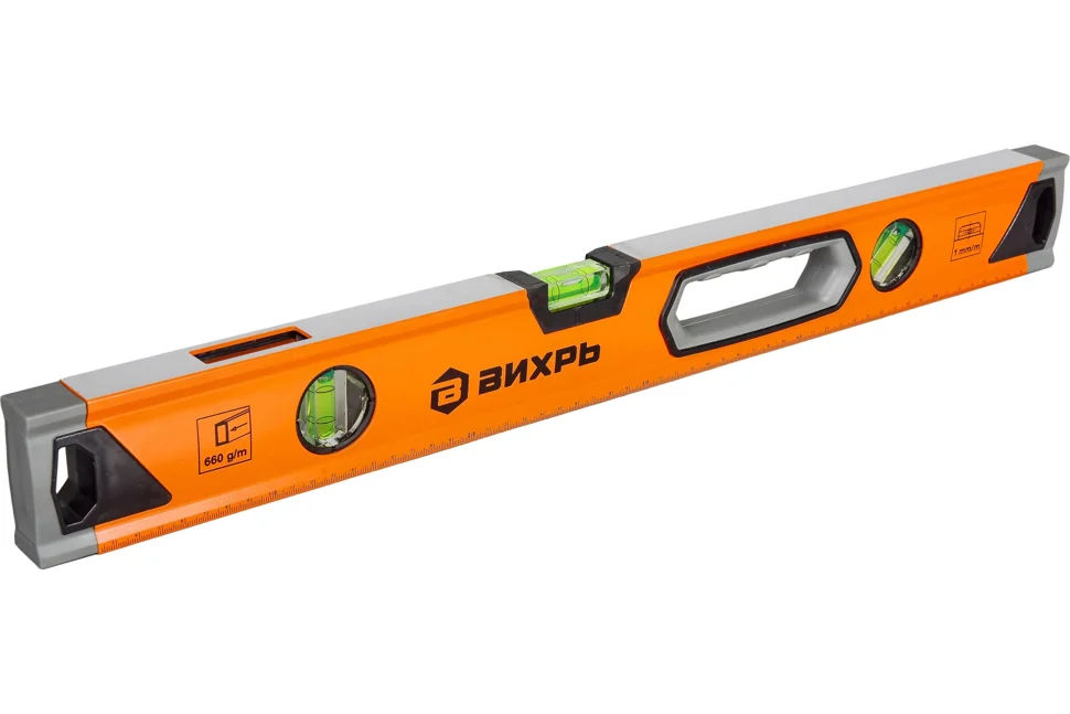 Уровень алюминиевый усиленный 600мм 3 глазка (1 зеркальный) 2-х комп. рукоятки Вихрь /4/10