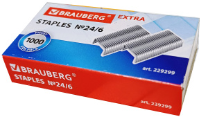 Скобы для степлера цинковое покрытие №24/6 1000шт BRAUBERG EXTRA 229299
