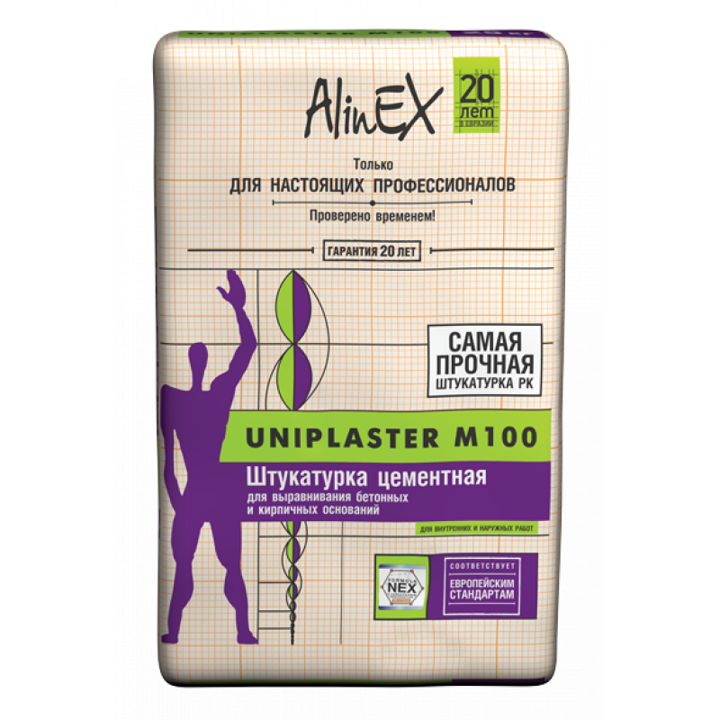 Штукатурка AlinEX UNIPLASTER M100 25 кг (выравнивающая, цементная)/3667