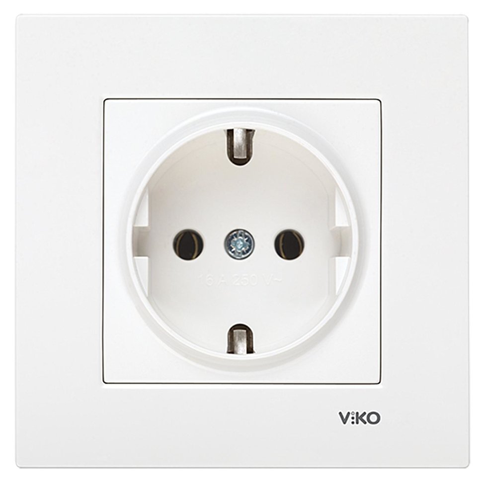 Розетка VIKO одинарная с/з белая KARRE 90960008